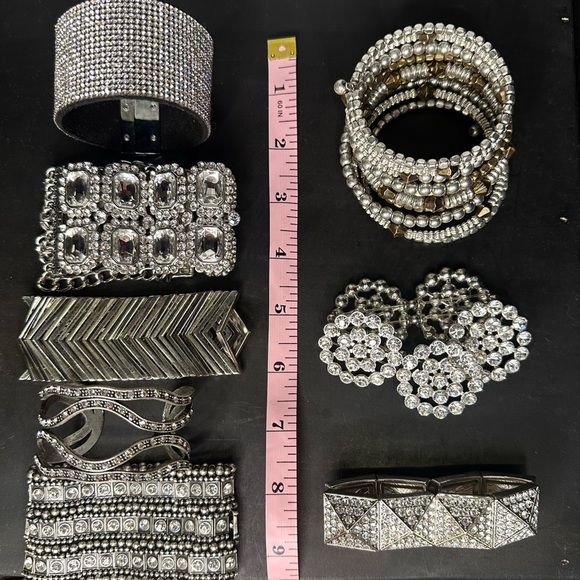 Silver and Gold Tone Statement Rhinestone Sparkle Party Evening Bracelet Lot Set - Picture 5 of 6